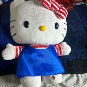 Hello Kitty Plush in Blue Outfit with Red Stripes